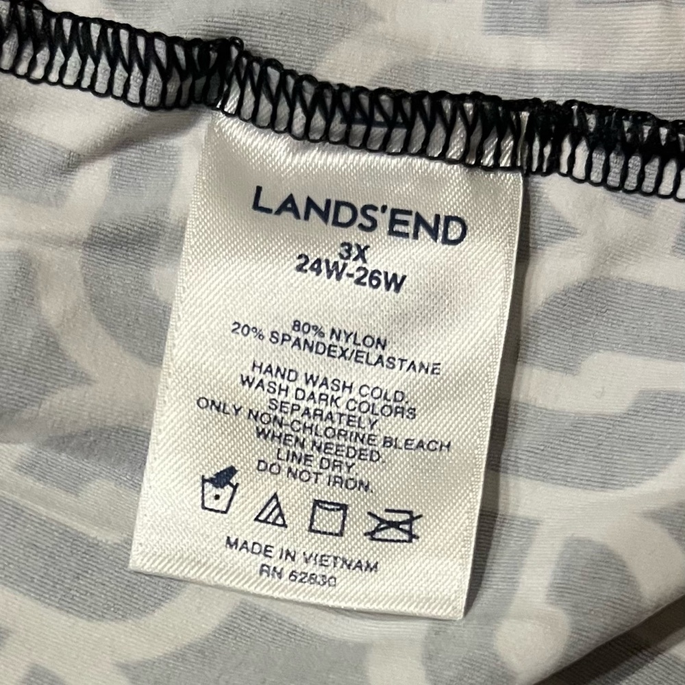 Lands' End Swim 3X lace up coverup dress black and white geometric - Picture 3 of 4